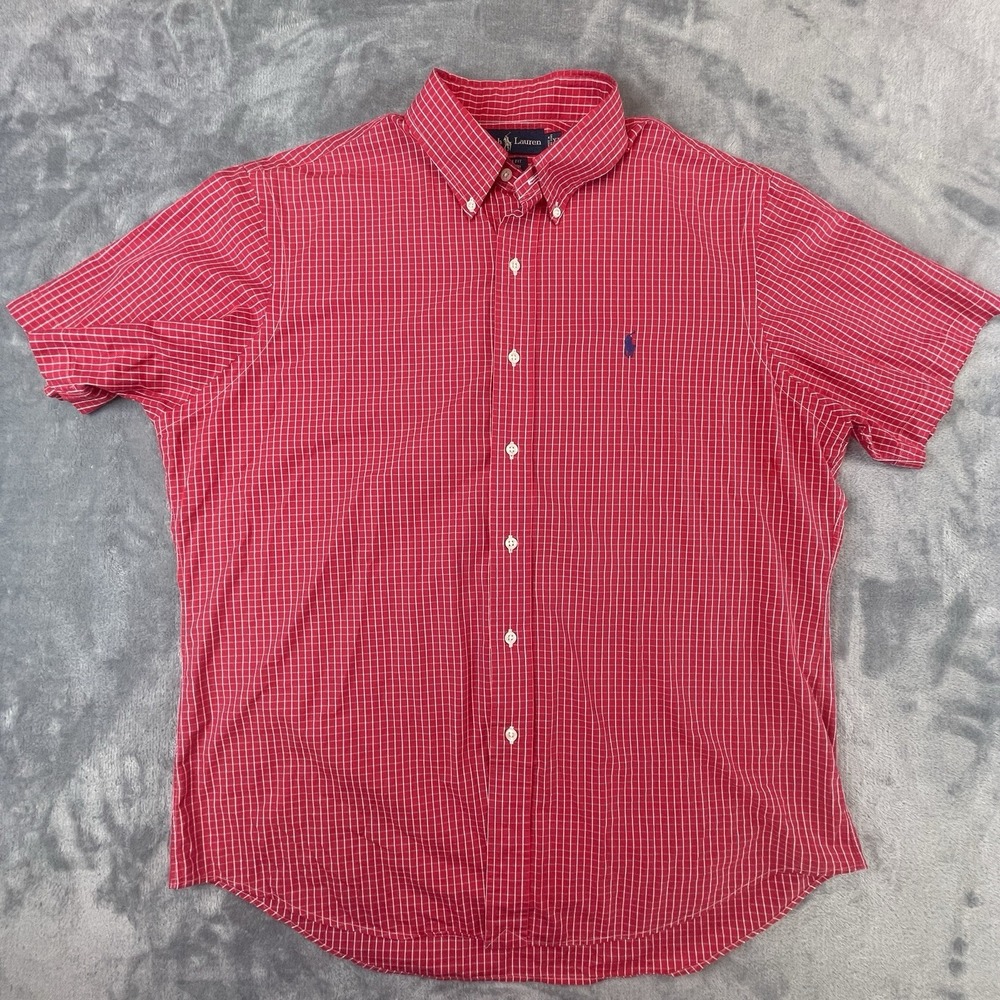 Ralph Lauren Custom Fit Short Sleeve Button Shirt Mens XL Red Pattern